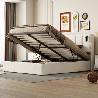 TANANT - Letto contenitore matrimoniale 160x200cm - franela - luz lectura USB Type-C - Bed TANANT - Letto contenitore matrimoniale 160x200cm - franela - luz lectura USB Type-C - Bed
