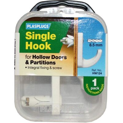 Crochet de porte creuse blanc HW124 - Crochet pour portes creuses - Publicité Crochet de porte creuse blanc HW124 - Crochet pour portes creuses - Publicité