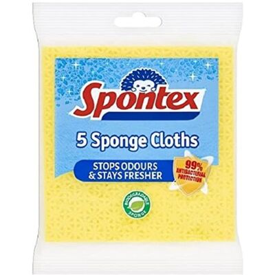 Spontex 5 sponge cloths, 19.4 x 18 cm, pink/green/yellow (mixed pack) Spontex 5 sponge cloths, 19.4 x 18 cm, pink/green/yellow (mixed pack)