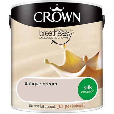 Crown Antique Cream Walls & Ceilings Silk Emulsion Paint - 2.5L Crown Antique Cream Walls & Ceilings Silk Emulsion Paint - 2.5L