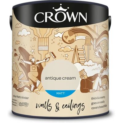 Crown Antique Cream 2.5L Matt Emulsion Paint - Interior Wall & Ceiling Finish Crown Antique Cream 2.5L Matt Emulsion Paint - Interior Wall & Ceiling Finish