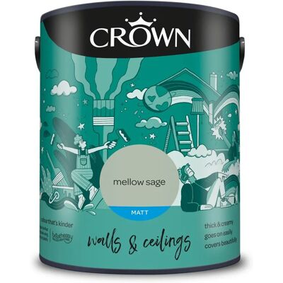 Crown - Walls & Ceilings Matt Emulsion - Mellow Sage - 5L - Paint Crown - Walls & Ceilings Matt Emulsion - Mellow Sage - 5L - Paint