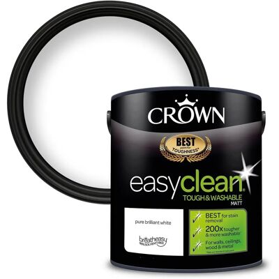 Crown Easyclean Matt White - 2.5L Paint for Walls & Ceilings Crown Easyclean Matt White - 2.5L Paint for Walls & Ceilings