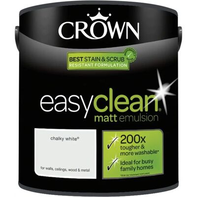 Crown Easyclean Tough & Washable Matt Paint Chalky White - 2.5L Crown Easyclean Tough & Washable Matt Paint Chalky White - 2.5L
