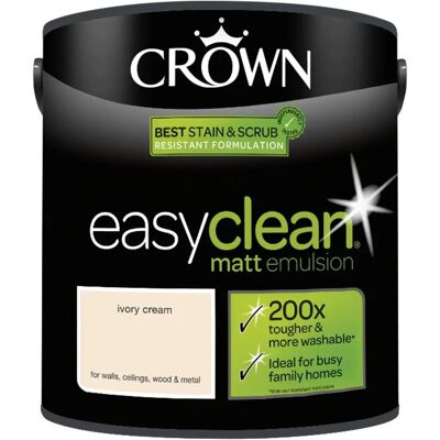 Crown Easyclean Tough & Washable Ivory Cream - 2.5L Interior Emulsion Paint Crown Easyclean Tough & Washable Ivory Cream - 2.5L Interior Emulsion Paint