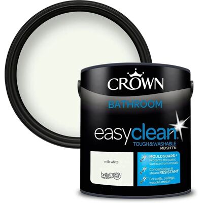 Crown Easyclean Bathroom Mouldguard+ Mid Sheen Paint Milk White - 2.5L Crown Easyclean Bathroom Mouldguard+ Mid Sheen Paint Milk White - 2.5L