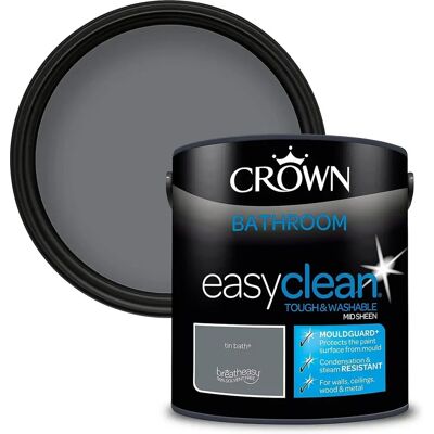 Crown Easyclean Bathroom Mouldguard+ Mid Sheen Paint Tin Bath - 2.5L Crown Easyclean Bathroom Mouldguard+ Mid Sheen Paint Tin Bath - 2.5L
