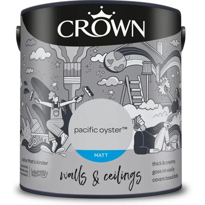 Crown Pacific Oyster Matt Paint Emulsion Walls & Ceilings 2.5L - Paint Crown Pacific Oyster Matt Paint Emulsion Walls & Ceilings 2.5L - Paint