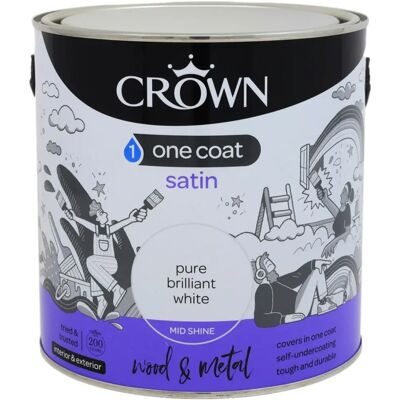 Crown One Coat Satin White Paint - 2.5L Crown One Coat Satin White Paint - 2.5L