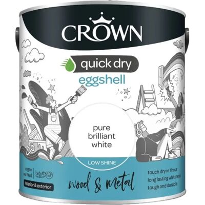 Crown Quick Dry Eggshell Paint Pure Brilliant White - 2.5L Crown Quick Dry Eggshell Paint Pure Brilliant White - 2.5L