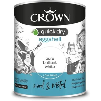 Crown Quick Dry Eggshell Paint White - 750ml - Paint Crown Quick Dry Eggshell Paint White - 750ml - Paint