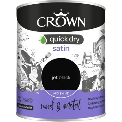 Crown 750ml Jet Black Quick Dry Satin Paint Crown 750ml Jet Black Quick Dry Satin Paint