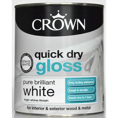 Crown 750ml Quick Dry Gloss Paint - Pure Brilliant White - Paint Crown 750ml Quick Dry Gloss Paint - Pure Brilliant White - Paint