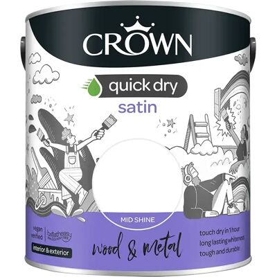 Crown - Quick Dry Satin Paint - Pure White - Satin - Paint Crown - Quick Dry Satin Paint - Pure White - Satin - Paint