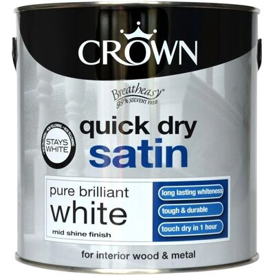 Crown Quick Dry Satin Paint Pure Brilliant White - 2.5L Crown Quick Dry Satin Paint Pure Brilliant White - 2.5L