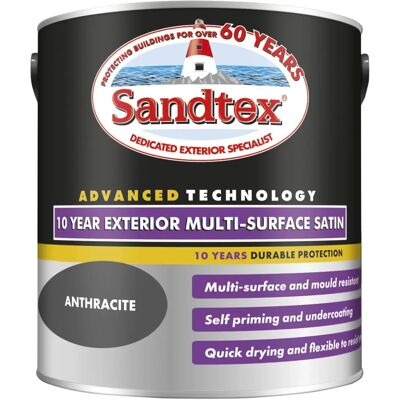 Sandtex 10 Year Multi Surface Satin Paint Anthracite - 2.5L Sandtex 10 Year Multi Surface Satin Paint Anthracite - 2.5L