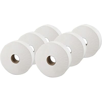 Essentials 2 Ply White Jumbo Toilet Rolls - 410m - Pack of 6 Essentials 2 Ply White Jumbo Toilet Rolls - 410m - Pack of 6