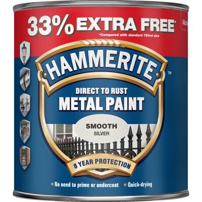 Hammerite Silver Rust-Proof Metal Paint - 750ml - Interior/Exterior Hammerite Silver Rust-Proof Metal Paint - 750ml - Interior/Exterior