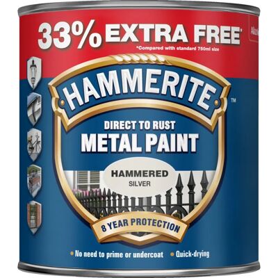 Hammerite Silver Rust-Proof Metal Paint - Hammered Finish - 750ml +33% Hammerite Silver Rust-Proof Metal Paint - Hammered Finish - 750ml +33%