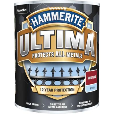 Hammerite Hammerite Ultima Ruby Red Metal Paint - 750ml Hammerite Hammerite Ultima Ruby Red Metal Paint - 750ml