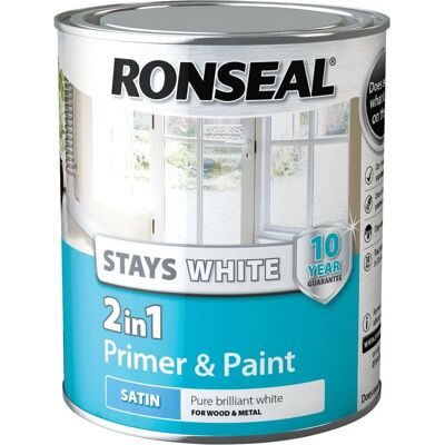 Ronseal - Stays White 2in1 - White Satin - primer & paint Ronseal - Stays White 2in1 - White Satin - primer & paint