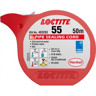 Loctite 55 Pipe Sealing Cord - Metal & Plastic - 50/150m Loctite 55 Pipe Sealing Cord - Metal & Plastic - 50/150m