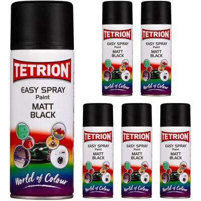 Tetrion - All Purpose Matt Black Aerosol - 400ml - 6 Pack - Spray Paint Tetrion - All Purpose Matt Black Aerosol - 400ml - 6 Pack - Spray Paint