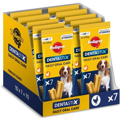 Pedigree DentaStix - Snacks para cães de porte médio - 10 embalagens de 7 Pedigree DentaStix - Snacks para cães de porte médio - 10 embalagens de 7