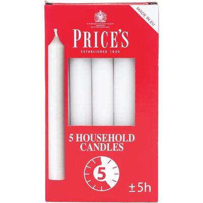 Prices HC056028 - White Household Candles 5pk Prices HC056028 - White Household Candles 5pk