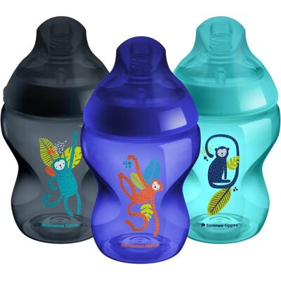 Tommee Tippee Blaue Jungle Baby Flasche - Anti-Kolik, 3x260ml Tommee Tippee Blaue Jungle Baby Flasche - Anti-Kolik, 3x260ml