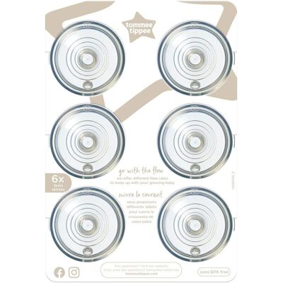 Tommee Tippee Baby Bottle Teat - Medium Flow, Pack of 6, Clear Tommee Tippee Baby Bottle Teat - Medium Flow, Pack of 6, Clear