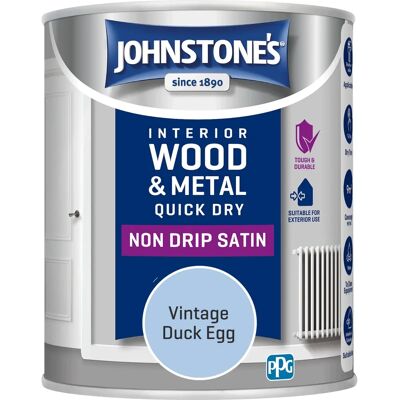 Johnstones - Interior Wood & Metal Quick Dry Satin - 750ml - Vintage Duck Egg - Paint Johnstones - Interior Wood & Metal Quick Dry Satin - 750ml - Vintage Duck Egg - Paint