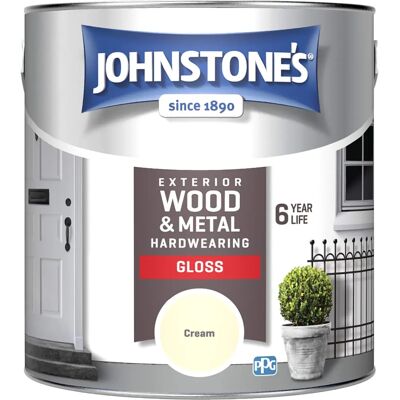 Johnstone's Exterior Wood & Metal Hardwearing Gloss Paint - Cream - 2.5L Johnstone's Exterior Wood & Metal Hardwearing Gloss Paint - Cream - 2.5L