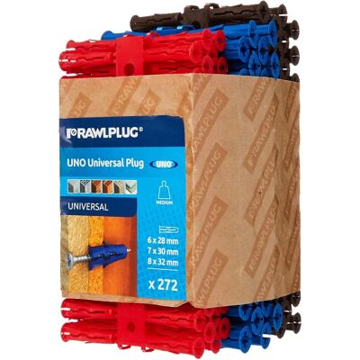 Rawlplug Wall Plugs - Mixed Pack 272 - Red, Brown, Blue - Wall Plugs for Concrete, Brick, Stone, Gips Rawlplug Wall Plugs - Mixed Pack 272 - Red, Brown, Blue - Wall Plugs for Concrete, Brick, Stone, Gips