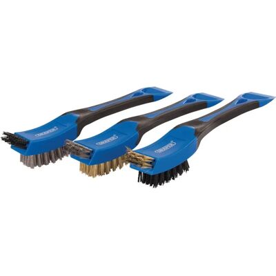 Juego de 3 cepillos Draper Mini - 210mm, Nylon/Acero/Messing Juego de 3 cepillos Draper Mini - 210mm, Nylon/Acero/Messing