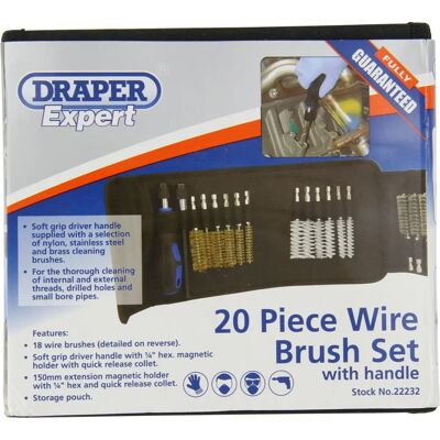 Set di 20 spazzole di filo Draper 22232 Expert - Set di Spazzole, 20 Pezzi, Draper 22232 Set di 20 spazzole di filo Draper 22232 Expert - Set di Spazzole, 20 Pezzi, Draper 22232