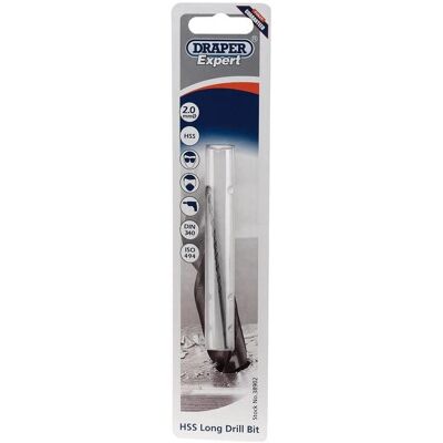 Draper 38902 Expert 2.0 x 85mm HSS Extra Long Drill Bit Draper 38902 Expert 2.0 x 85mm HSS Extra Long Drill Bit