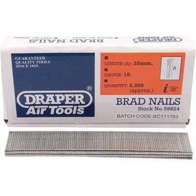 Draper 59824 Nails - Impact Strength Adjustable - 20mm - 5000 pcs Draper 59824 Nails - Impact Strength Adjustable - 20mm - 5000 pcs