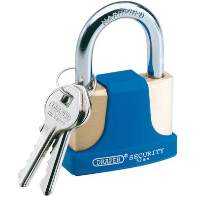 Draper 64166 Brass Padlock - 52mm, Hardened Steel Shackle, 2 Keys - Padlock Draper 64166 Brass Padlock - 52mm, Hardened Steel Shackle, 2 Keys - Padlock