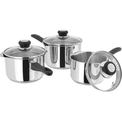 Judge Judge J3A1 Vista 3 Piece Draining Saucepan Set Judge Judge J3A1 Vista 3 Piece Draining Saucepan Set
