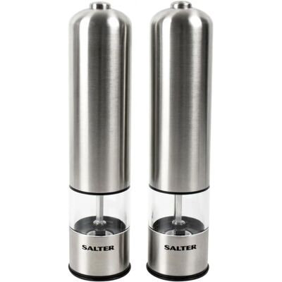 Salter Molinillos Eléctricos de Sal y Pimienta - Acero Cepillado Salter Molinillos Eléctricos de Sal y Pimienta - Acero Cepillado