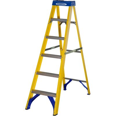 Werner Fibreglass Swingback Stepladder - 6 Tread - Yellow Werner Fibreglass Swingback Stepladder - 6 Tread - Yellow
