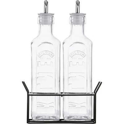 Kilner Set de Bouteilles d'Huile 0,6L & Support en Métal - Publicité Kilner Set de Bouteilles d'Huile 0,6L & Support en Métal - Publicité