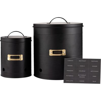 Typhoon Otto Black Set of 2 Root Vegetable Storage Tins - Storage Tins Typhoon Otto Black Set of 2 Root Vegetable Storage Tins - Storage Tins
