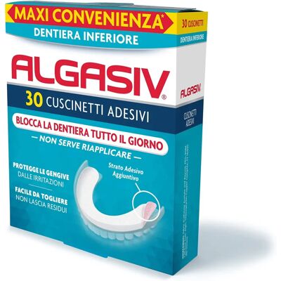 Combe Italia Algasiv Cuscinetti Adesivi per Dentiera - 30 pezzi Combe Italia Algasiv Cuscinetti Adesivi per Dentiera - 30 pezzi
