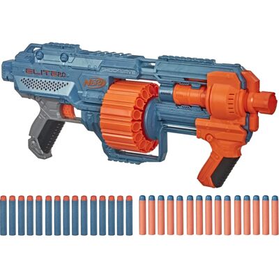 Arma de Brinquedo Nerf Shockwave RD-15 Azul - 30 Dardos, Tambor de 15 Dardos, Alcance até 27m Arma de Brinquedo Nerf Shockwave RD-15 Azul - 30 Dardos, Tambor de 15 Dardos, Alcance até 27m