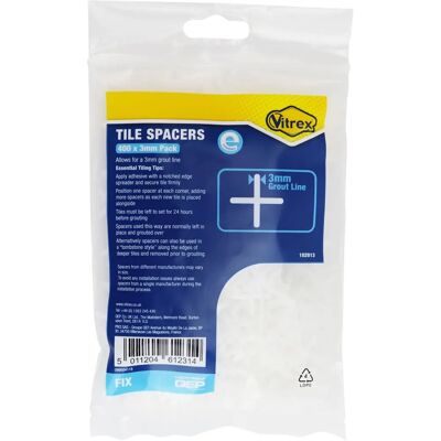 Vitrex VIT102013 Essentiële Tegelafstandhouders 3mm Verpakking 400 Vitrex VIT102013 Essentiële Tegelafstandhouders 3mm Verpakking 400