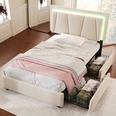 OKWISH - Letto imbottito Led - Beige - Cama OKWISH - Letto imbottito Led - Beige - Cama