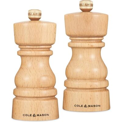 Cole & Mason Londres 13cm Ensemble Cadeau en Hêtre Naturel - Saler et Poivrière Cole & Mason Londres 13cm Ensemble Cadeau en Hêtre Naturel - Saler et Poivrière