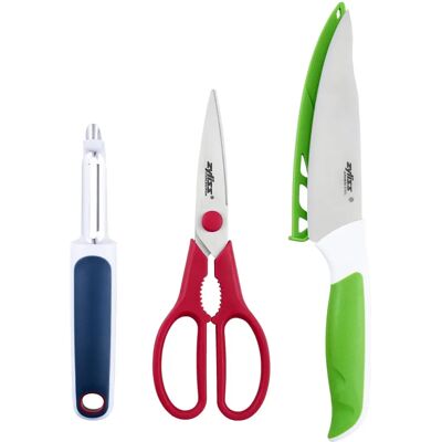 Zyliss 3 Piece Prep Set - Swivel Peeler, Scissors & 13cm Utility Knife Zyliss 3 Piece Prep Set - Swivel Peeler, Scissors & 13cm Utility Knife